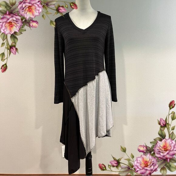 Bohemian asymmetrical v-neck long sleeve casual Dress size Large - Picture 1 of 10
